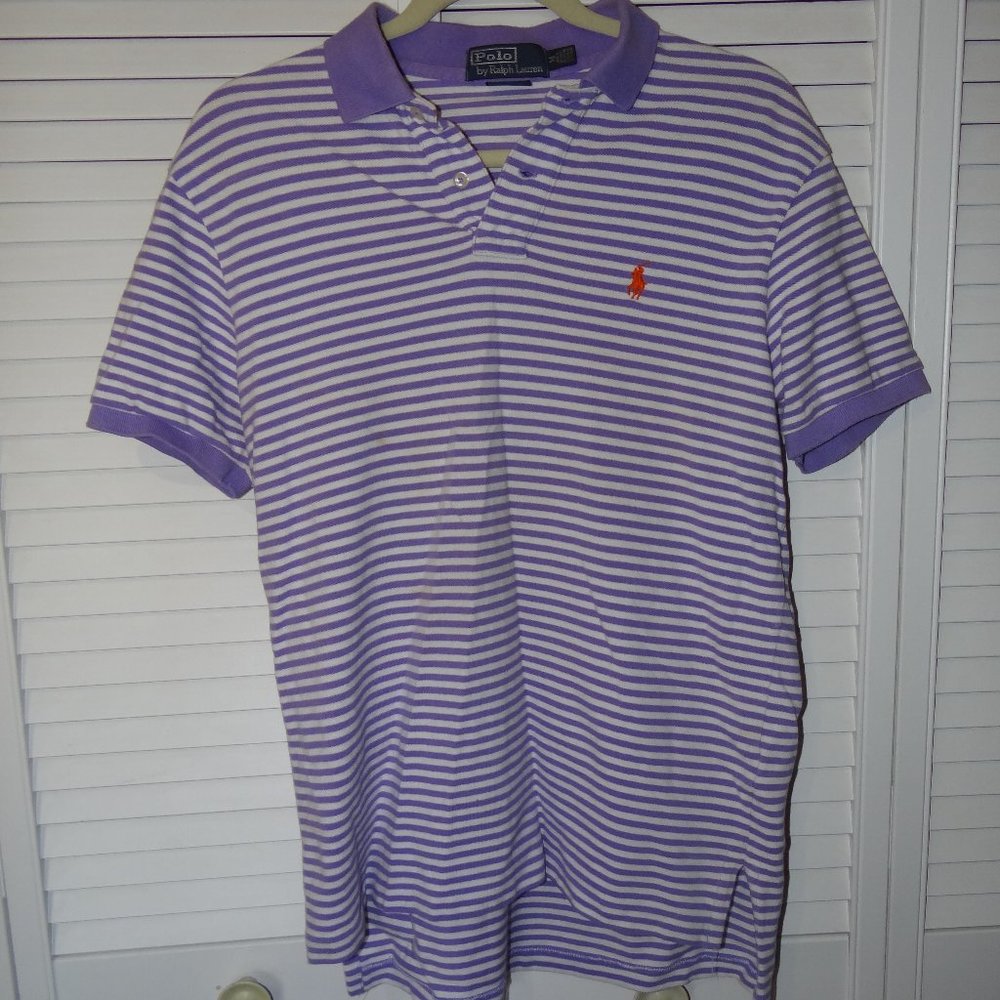 Men's Purple and White Short Sleeve Polo